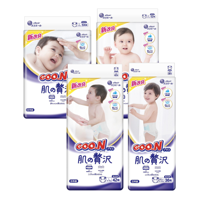 【甜蜜家族】日本大王 GOO.N 境內版奢華肌黏貼型紙尿褲 箱購4包