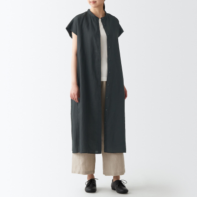 【MUJI 無印良品】女法國亞麻水洗法式袖洋裝-三色 (	BCL49A2S)