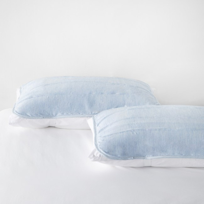 【HOLA Petite】 snow touch 涼感保潔墊枕用2入-素色藍