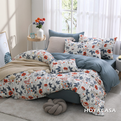 【HOYACASA 】精梳棉兩用被床包組-天絲入棉30%/花間相遇(雙人/加大)
