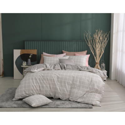 【寢室物語】玩色彩格美圖棉雙人床包兩用被組#2298 灰色