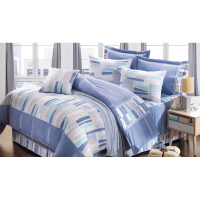 【寢室物語】赫爾曼美國棉雙人床包兩用被組#2302赫爾曼藍色