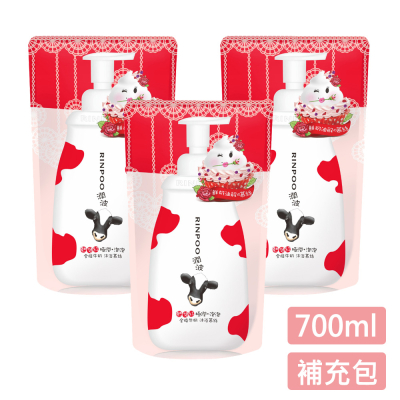 【潤波】全脂牛奶極潤沐浴慕絲700ml (補充包)X3入