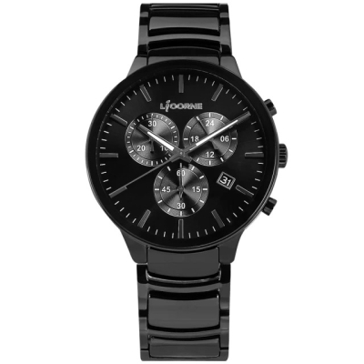 【LICORNE】三眼計時 都會時尚 陶瓷不鏽鋼手錶 黑色 42mm(LT153MBBI)_翡仕