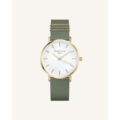 【Rosefield】The West Village-金色殼貝殼面橄欖綠皮革帶腕錶