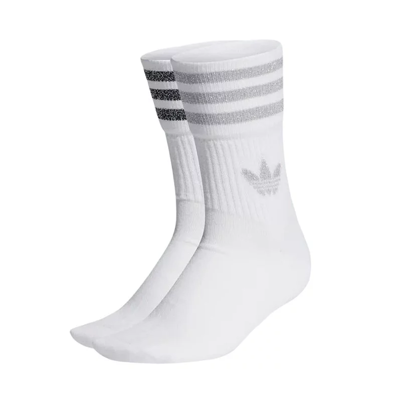 【Adidas】 襪子Glitter Crew 白灰中筒襪金蔥三線  HC9561