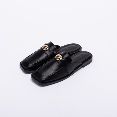 【AVIVI】方頭立體釦穆勒鞋-黑色、米色
