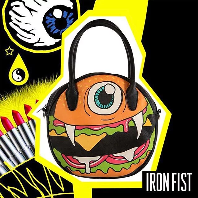 【美國Iron Fist鐵拳搖滾】圓餅造型漢堡包 斜背包單肩包側背包_摩達客