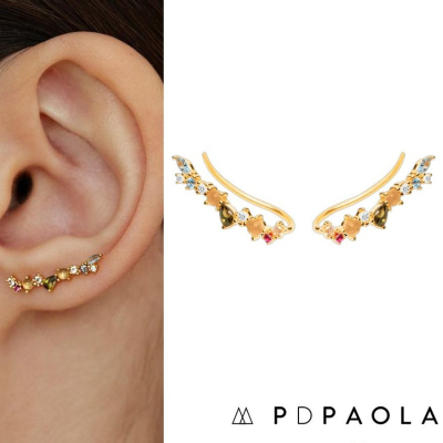 【PD PAOLA】 西班牙時尚潮牌 繽紛彩鑽耳環 貼合耳廓耳環 925純銀鑲18K金 EUPHORIA