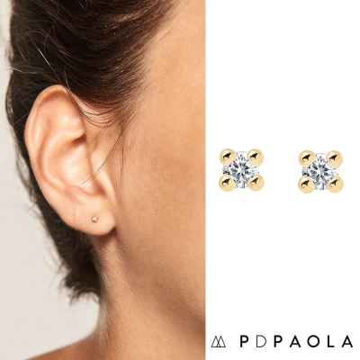 【PD PAOLA】 西班牙時尚潮牌 金色單鑽耳環 迷你白鑽耳環 925純銀鑲18K金