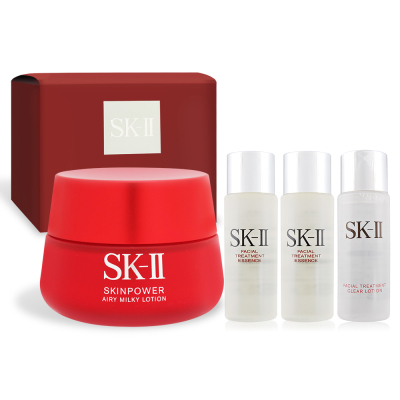 SK-II 肌活能量輕盈活膚霜(80g)-國際航空版+青春露(30ml)X2+亮采化妝水(30ML)