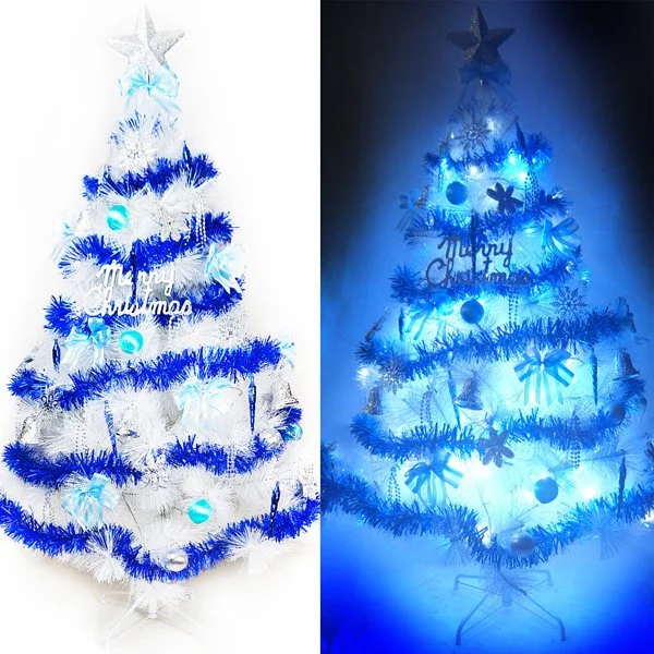 【摩達客】台灣製15尺/15呎(450cm)特級白色松針葉聖誕樹 (藍銀色系)+100燈LED燈9串(附控制器跳機)本島免運費(YS-WPT015302)