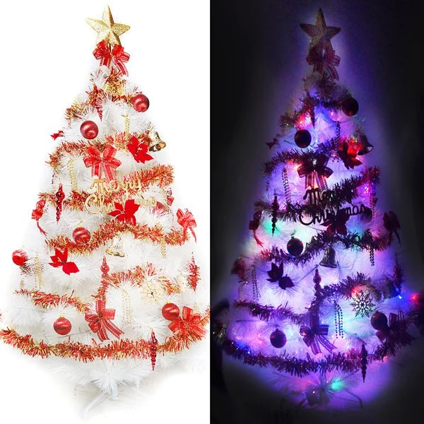 【摩達客】台灣製15尺/15呎(450cm)特級白色松針葉聖誕樹 (紅金色系)+100燈LED燈彩光9串(附控制器跳機)本島免運費(YS-WPT015301)