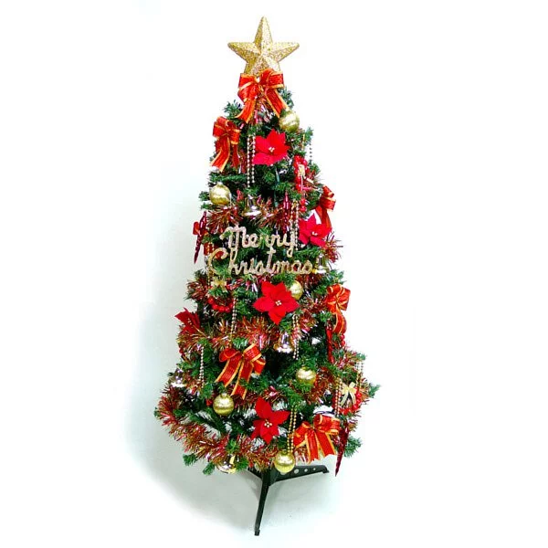 【摩達客】幸福5尺/5呎(150cm)一般型裝飾綠聖誕樹 (+紅金色系配件)(不含燈)(YS-GTC05001)