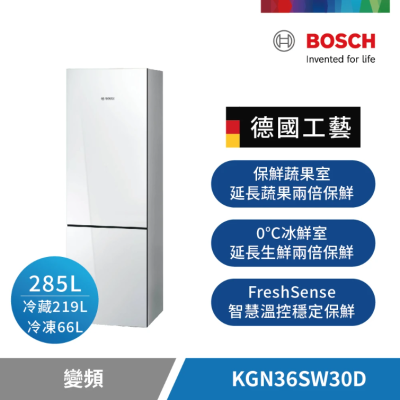 【德國 BOSCH 博世】285L 獨立式冰箱 KGN36SW30D(白)