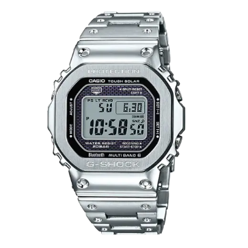 領券14250【CASIO】G-SHOCK 全金屬太陽能電波手錶 GMW-B5000D-1 銀