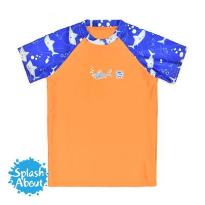 【Splash About 潑寶】UV Rash Top 兒童短袖游泳上衣 亮橘鯊魚 - 2-3歲
