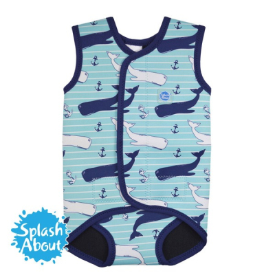 【Splash About 潑寶】BabyWrap 包裹式保暖泳衣 - 海洋鯨魚 S 號