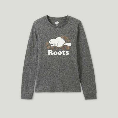 Roots女裝-炫光系列 金屬海狸長袖T恤 灰