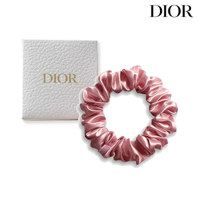 【Dior 迪奧】 法式真絲髮帶 粉紅大腸圈_國際航空版