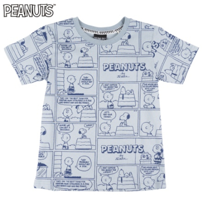 【PEANUTS】史努比漫畫格童短袖圓領T(120~150碼) 藍