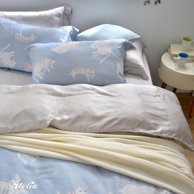 英國Abelia《懶懶貓》雙人天絲木漿四件式兩用被床包組-(共兩色)