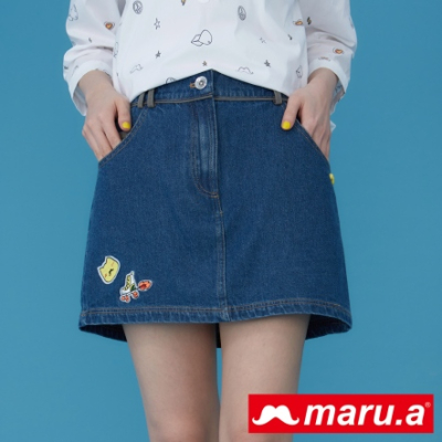 【maru.a】Party time設計款手繪刺繡單寧褲裙 -深藍 23326111