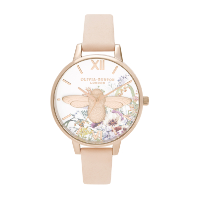 【Olivia Burton】 Enchanted Garden 玫瑰金魔法3D蜜蜂皮革腕錶OB16EG151系列