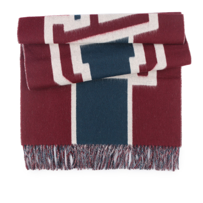 【COACH】Varsity 校隊徽標羊毛圍巾(海軍藍/紅色)