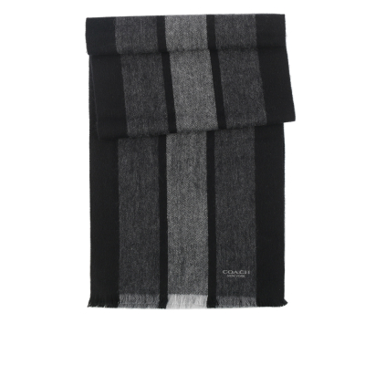 【COACH】羊毛混喀什米爾條紋圍巾(黑色/炭灰色)