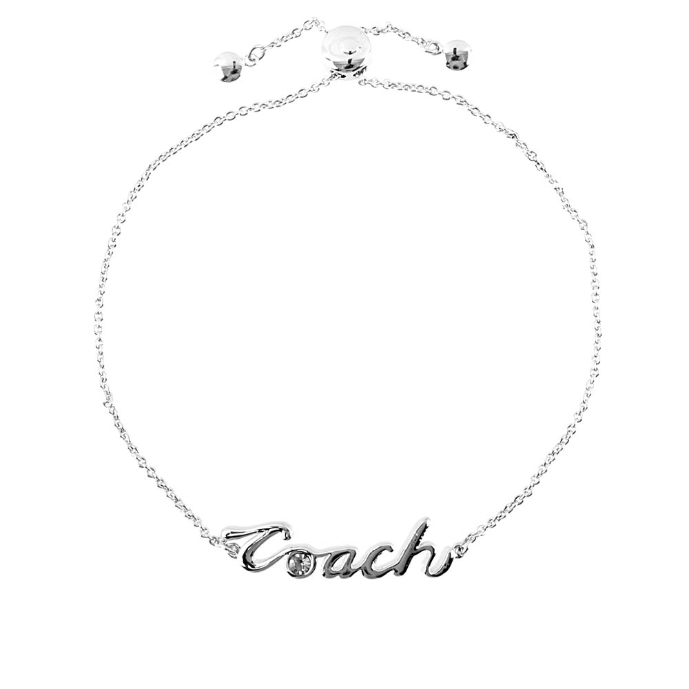 【COACH】Logo 草寫標誌可調式手環(銀色)