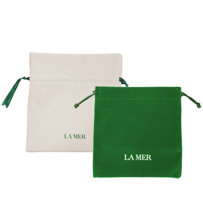 LA MER 海洋拉娜 綠色質感收納袋+象牙白絲絨收納束口袋(正貨)