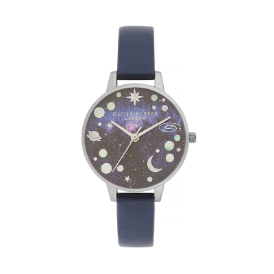 【Olivia Burton】銀殼繁星面午夜藍皮革腕錶 OB16GD82_限新北中和自取