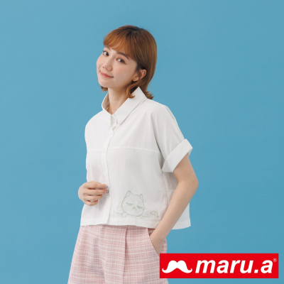 【maru.a】慵懶miru清純無害感手繪刺繡短版襯衫-白色 23343114