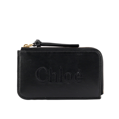 【CHLOE'】Chloe Sense Logo 浮印小牛皮拉鍊卡片/零錢包(黑色)