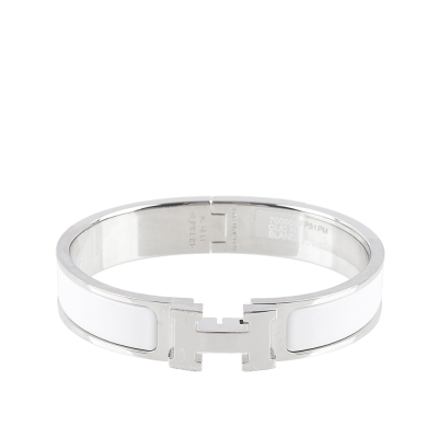 【HERMES】Clic H 銀釦琺瑯材質細版手環PM(白色)(展示品)