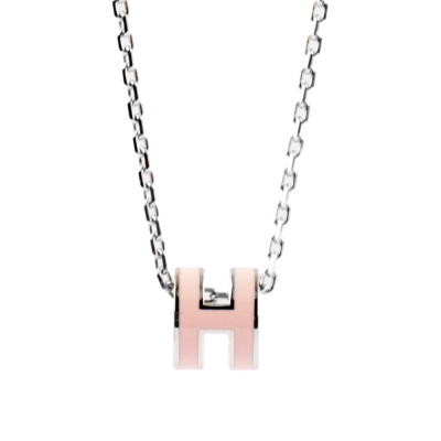 【HERMES】Mini Pop H pendant 立體橢圓簍空項鍊(粉/銀色)