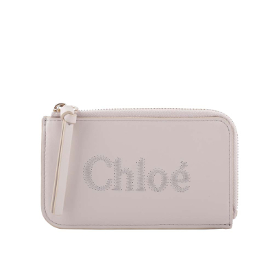 【CHLOE'】Chloe Sense Logo 浮印小牛皮拉鍊卡片/零錢包(灰色)