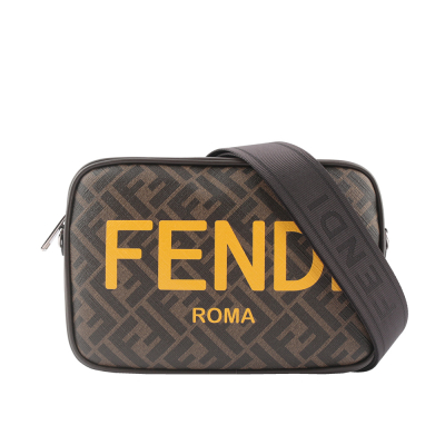 【FENDI】FF Logo 塗層帆布相機包(中款)(棕色)