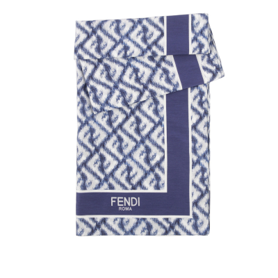 【FENDI】FF Logo 棉質及真絲圍巾/披肩(藍色)