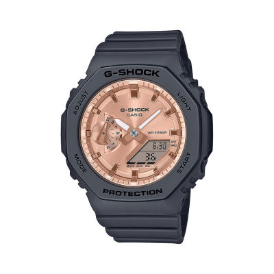 【CASIO 卡西歐】G-SHOCK 極簡雅致 粉金時尚 個性黑 八角形錶殼 GMA-S2100MD-1A_42.9mm