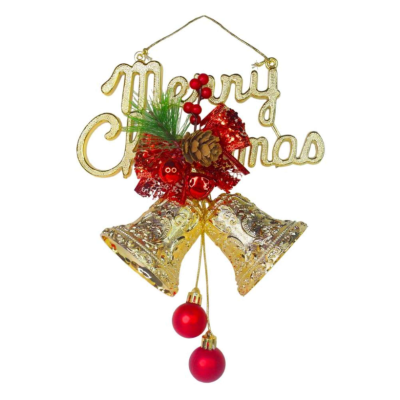 【摩達客】台製精緻8吋聖誕快樂英文字牌雙鐘吊飾-紅金色/燦金色