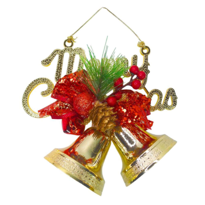 【摩達客】台製精緻6吋聖誕快樂英文字牌雙鐘吊飾-紅金色/燦金色
