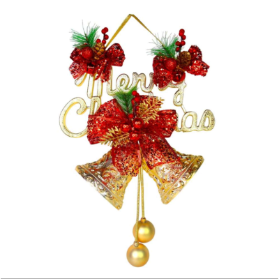 【摩達客】台製精緻12吋聖誕快樂英文字牌雙鐘吊飾-紅金色/燦金色