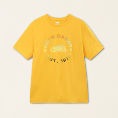 【Roots】男裝-城市旅者系列 漸層環形海狸LOGO有機棉短袖T恤
