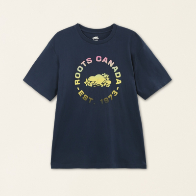 【Roots】男裝-城市旅者系列 漸層環形海狸LOGO有機棉短袖T恤