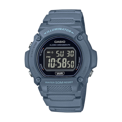 【CASIO 卡西歐】數位/指針 復古圓型 黑色反轉錶面 海藍 數位顯示系列 W-219HC-2B_47.1mm