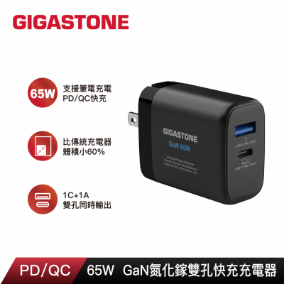 【Gigastone】65W PD GaN氮化鎵 兩孔1C1A 快充充電器(PD-7655)