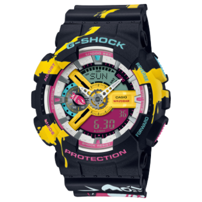 【CASIO 卡西歐】 G-SHOCK 英雄聯盟聯名錶款 吉茵珂絲 Logo背蓋錶帶 繽紛鮮豔  GA-110LL-1A
