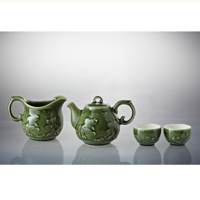 乾唐軒活瓷 | 歡喜魚茶具組 / 綠釉 / 一壺+六杯+茶海